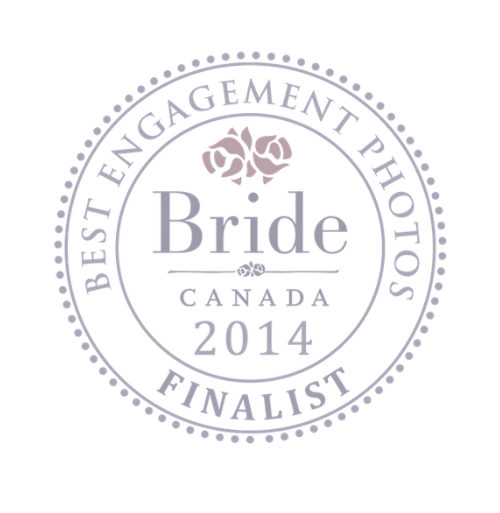 A circular badge for Best Engagement Photos Finalist from Bride Canada 2014.