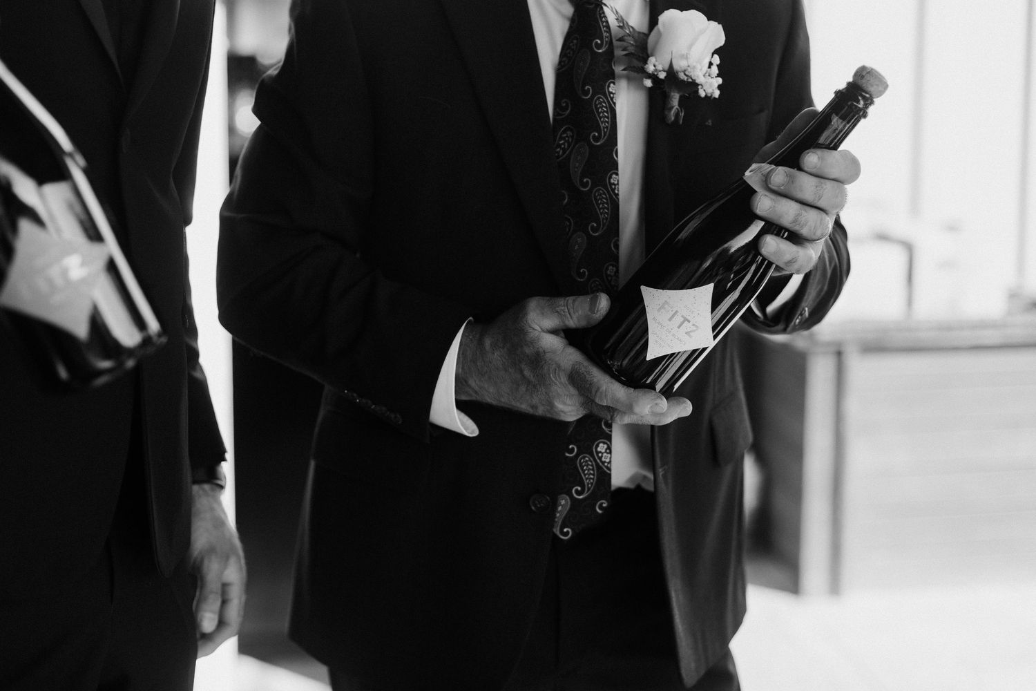 A series of black and white photos showing people in formal attire holding instruments and performing on stage.