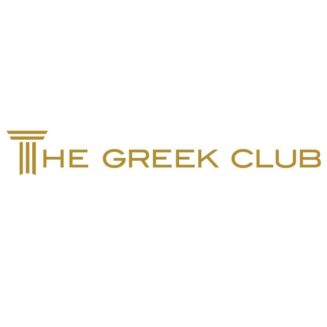 The Greek Club elegant gold logo with classical column design on white background.