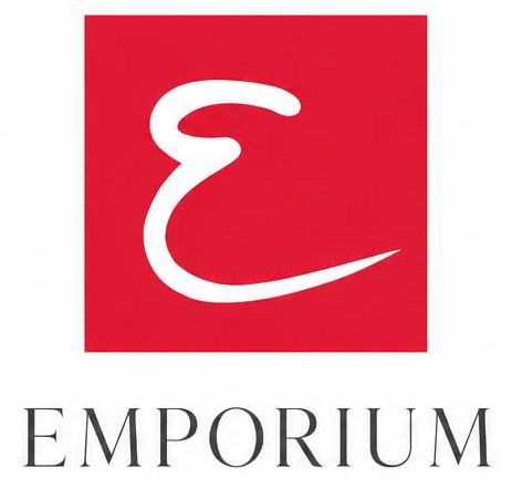 Emporium logo featuring a stylized white letter E on a bold red square background.