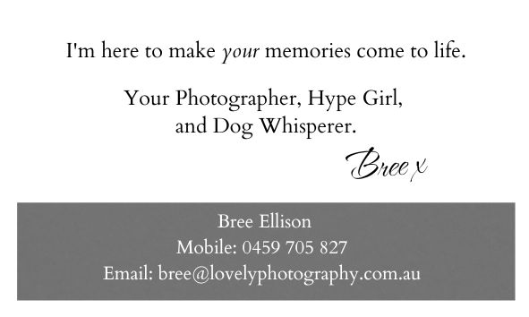 A minimal business card design for a photographer with text offering memory-making services and contact details.