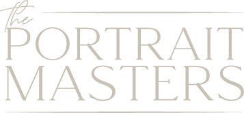 Decorative text design showing 'Portrait Masters' in an elegant serif font.