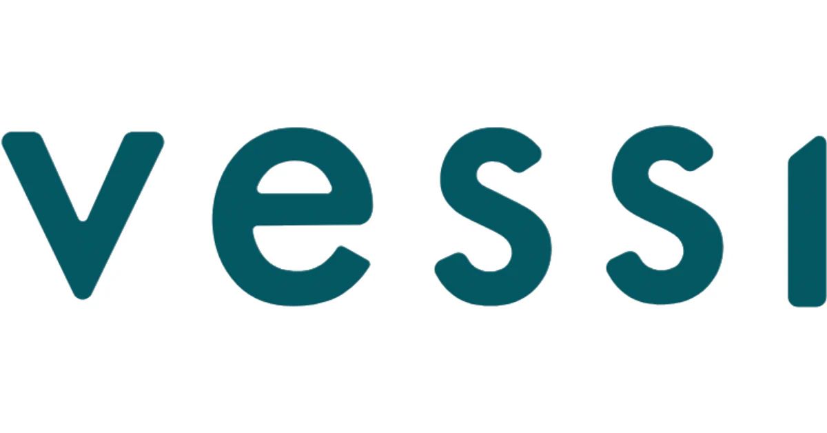 Vessi brand logo displayed in teal lowercase letters on a white background.