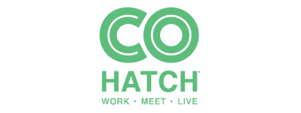Green CO HATCH logo with tagline for work, event and learn.