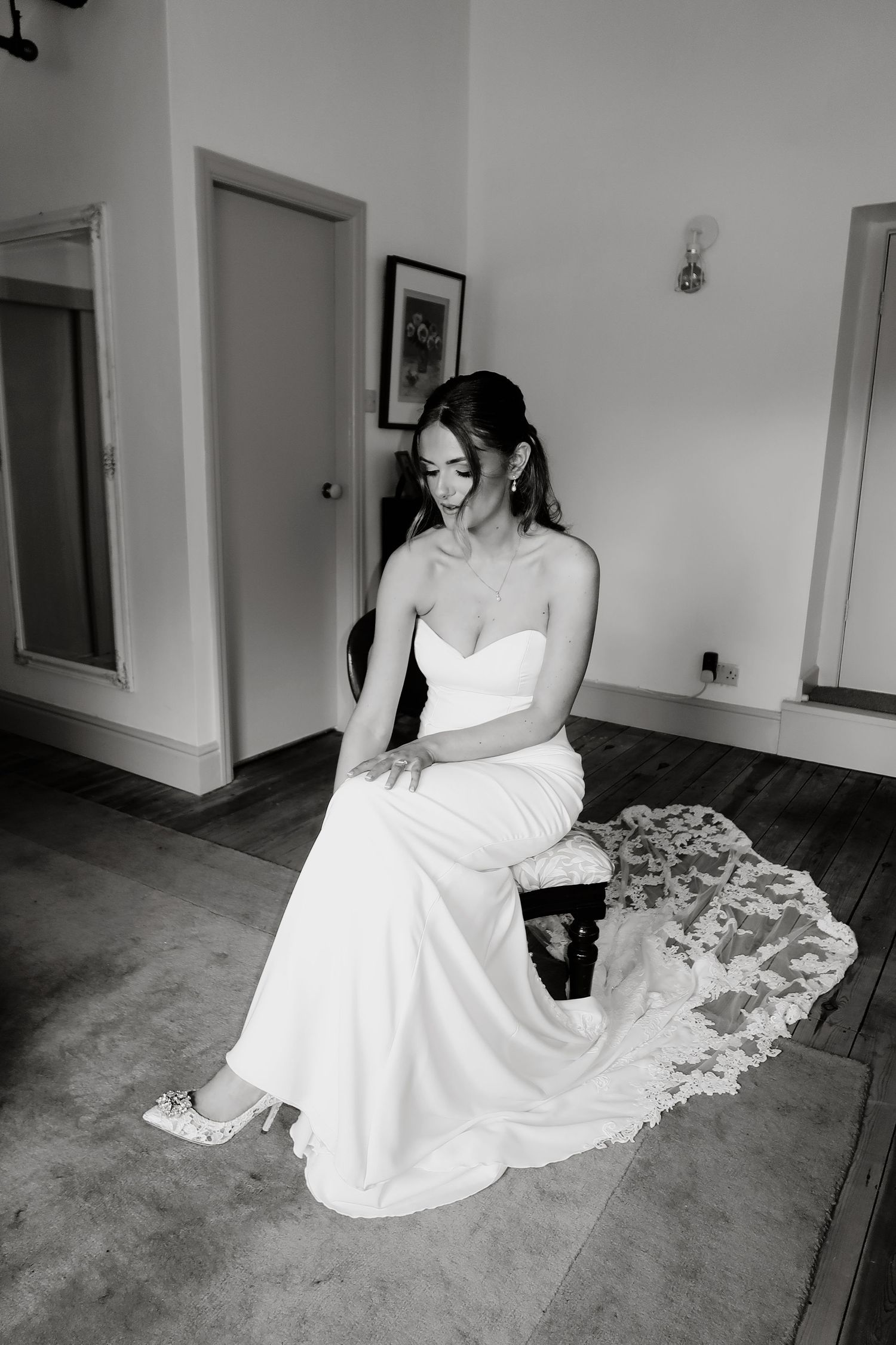 Bride wearing white wedding dress getting ready to walk down the aisle captured by luxury wedding content creator Unveil by Hollie