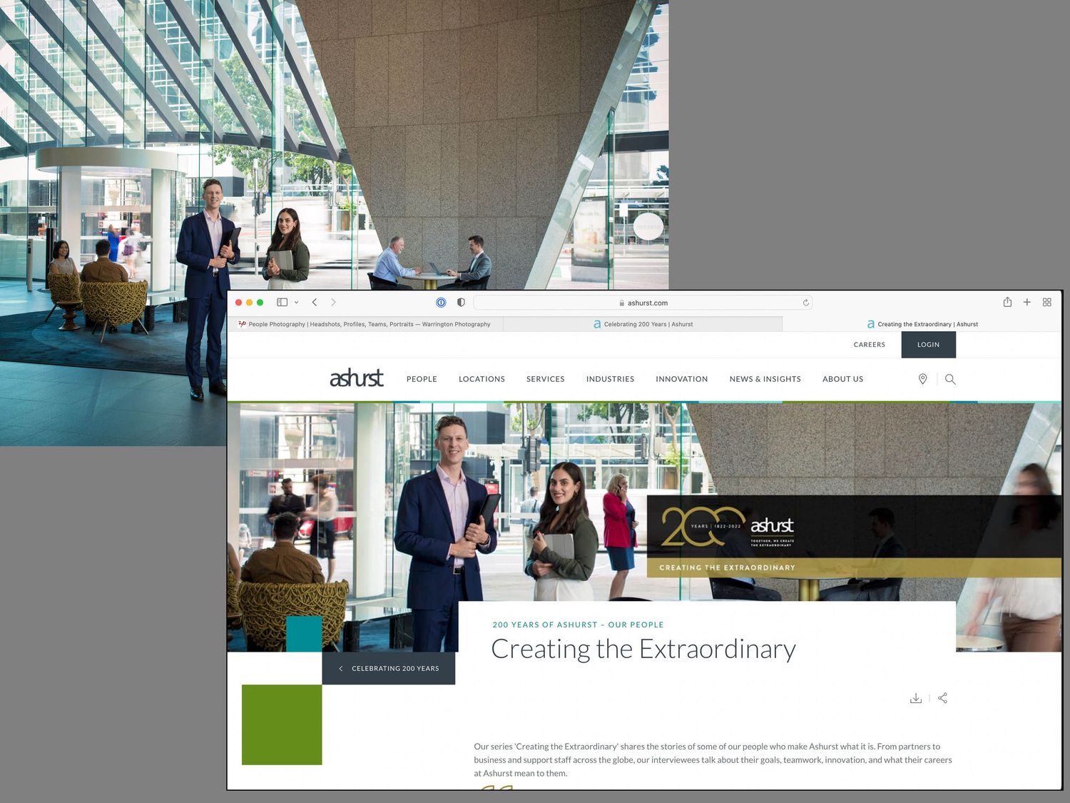 Professional business people networking in a modern atrium featured on Arust website homepage.