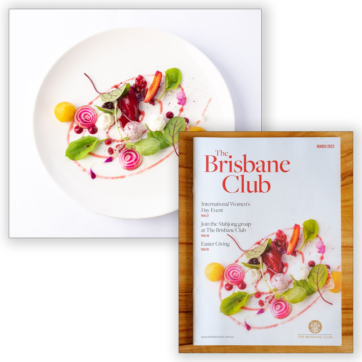 Elegant gourmet dish featured on The Brisbane Club International Womens Day Event menu.