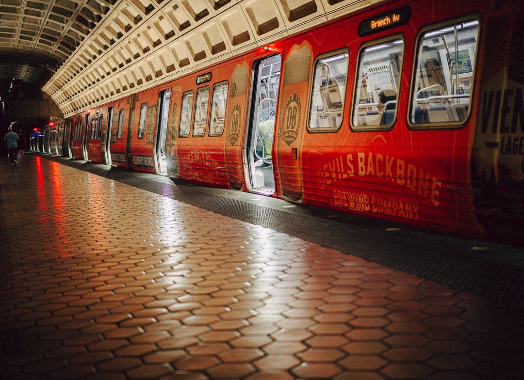 Red Metro train at U Street station in Washington, D.C.