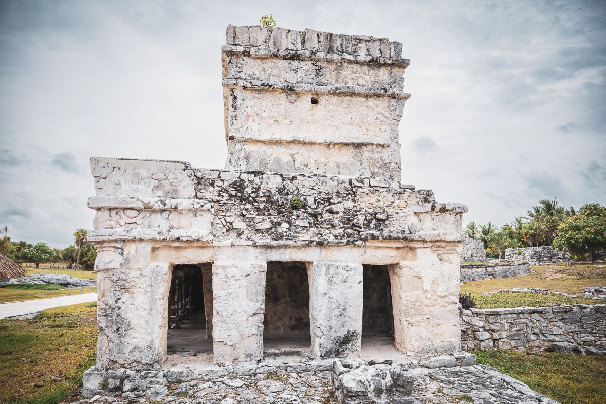 Ancient Mayan stone temple at the Tulum archaeological site in Mexico