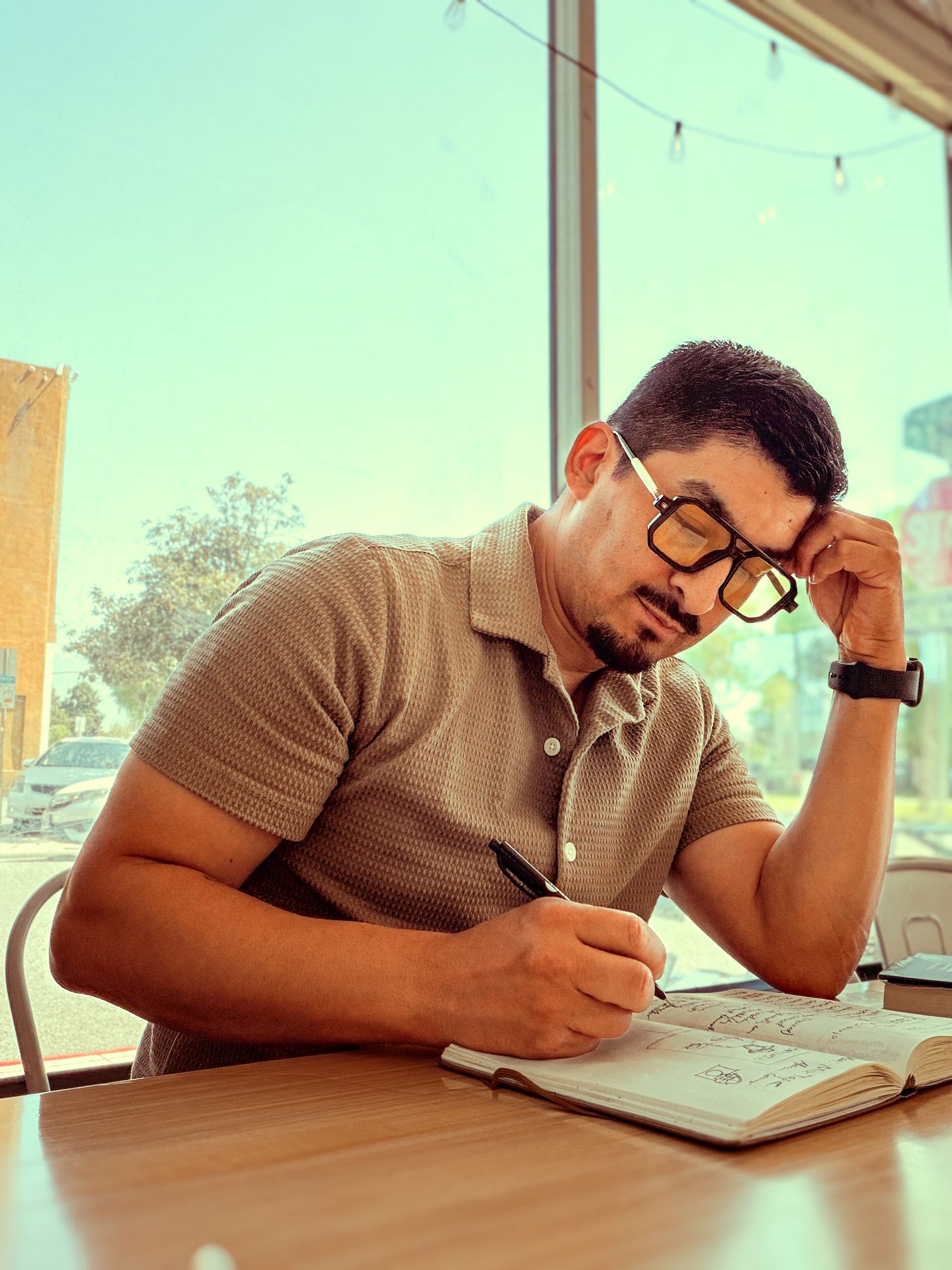 Vintage style portrait of a man in a coffee shop