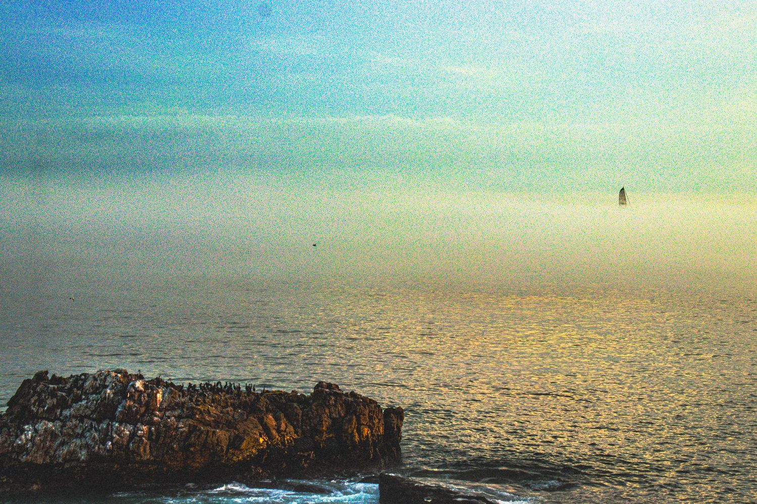Ocean view over rocky coastline during golden hour