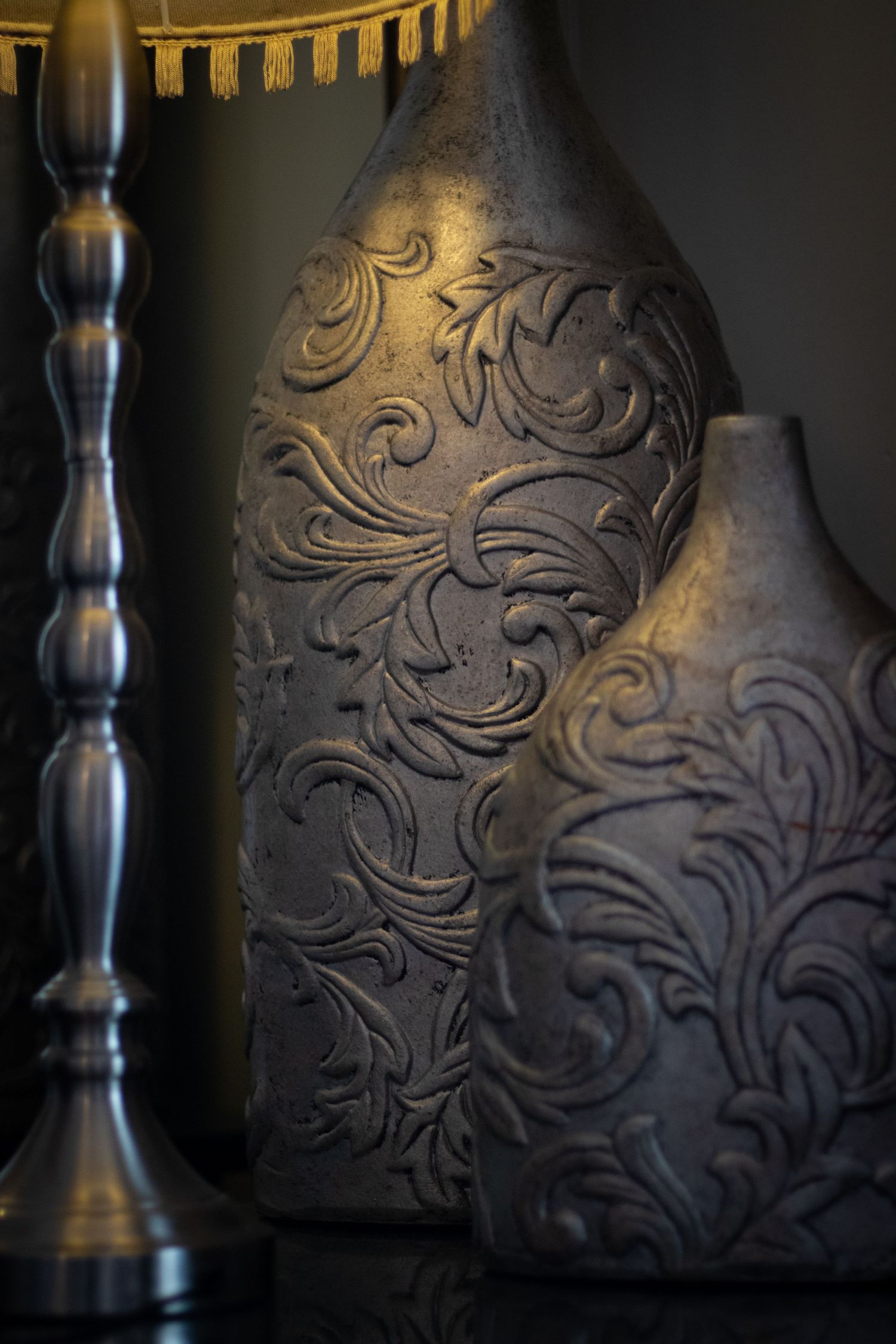 Metallic lamp shades with soft lighting