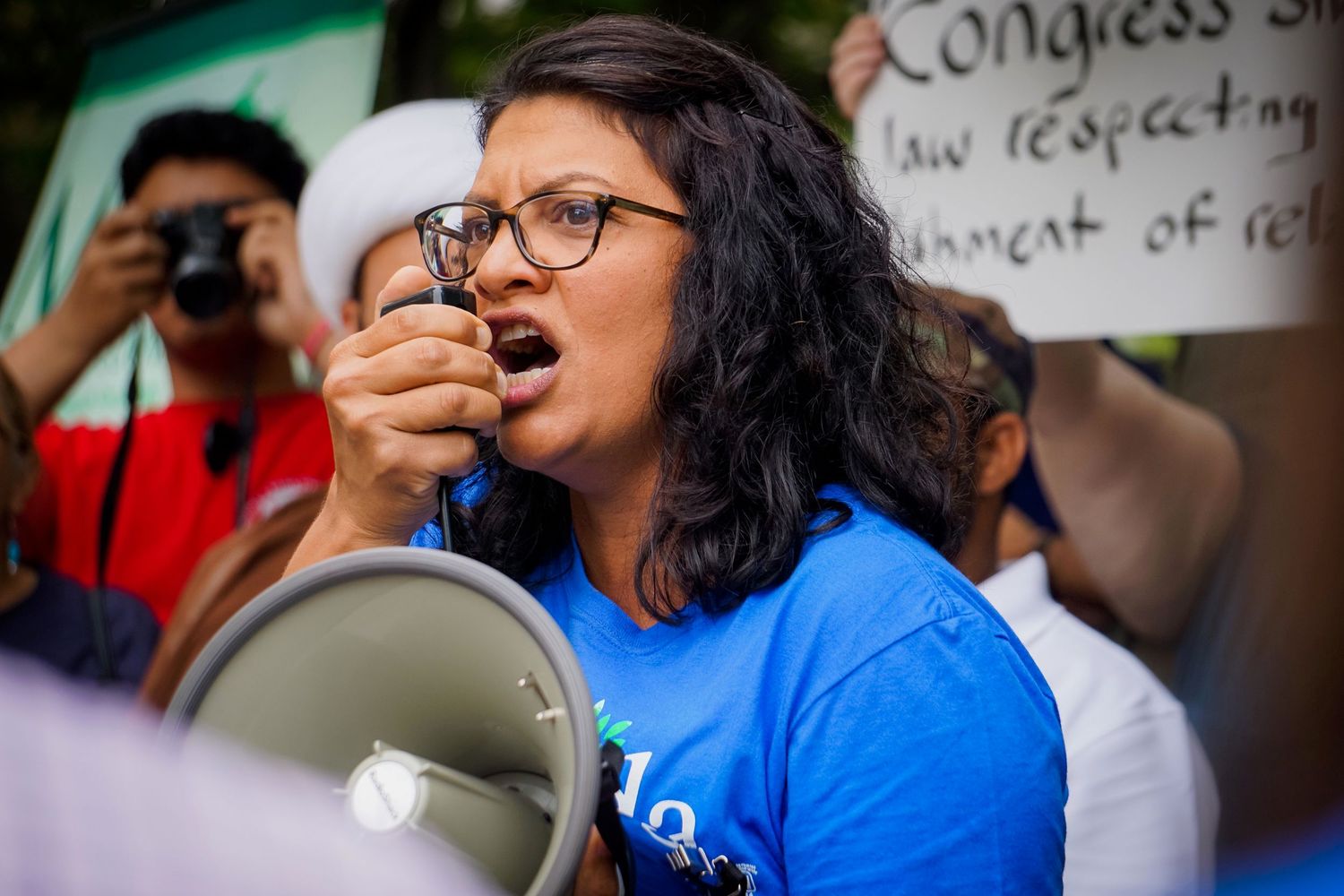 Rashida Tlaib at a rally in MI