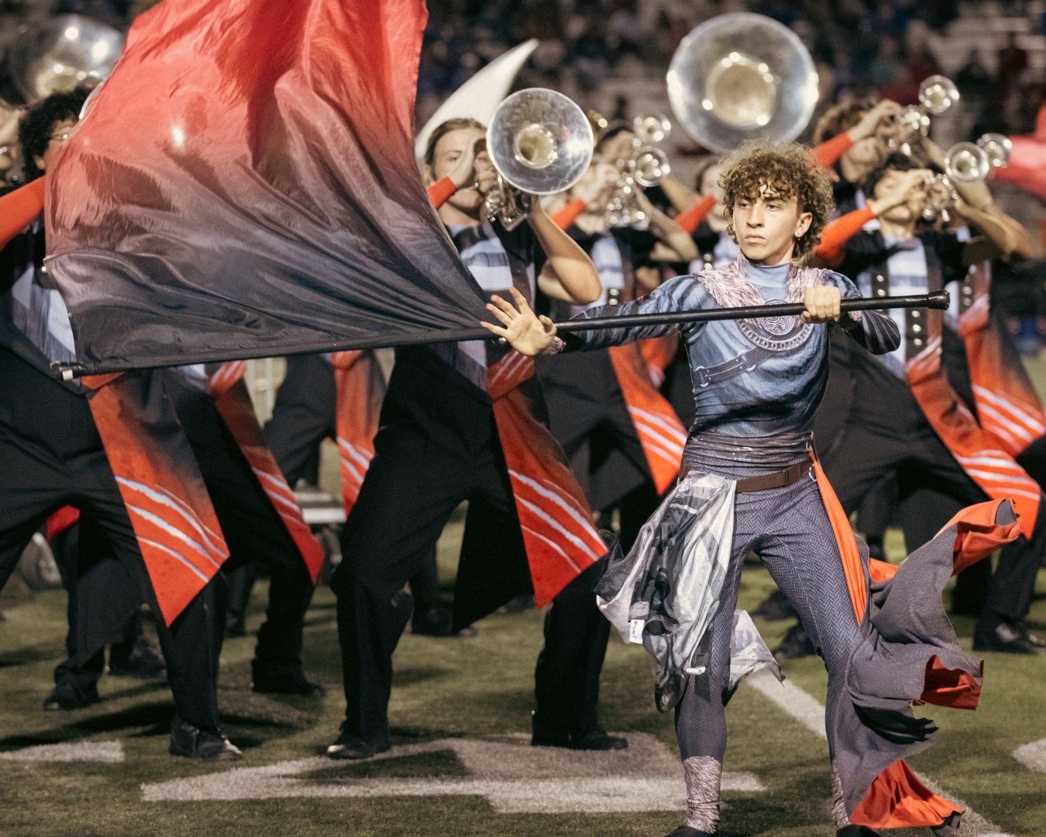 High school band performing at a football game in Austin, Texas.