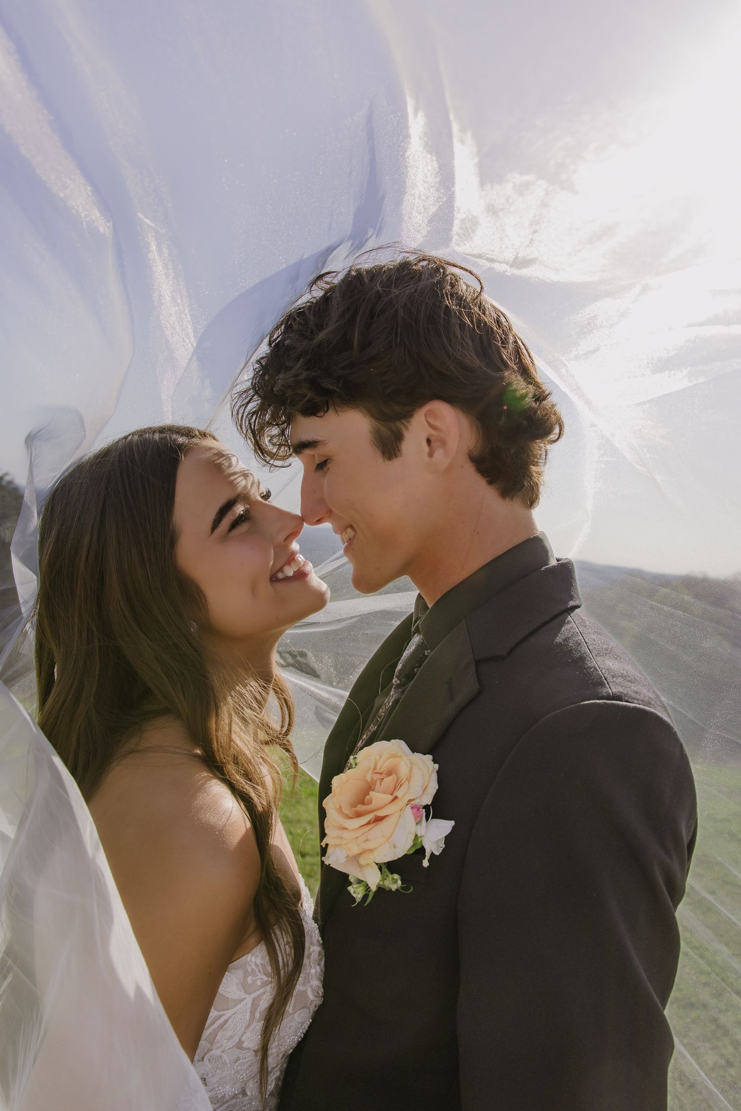 Mountain wedding photography sequence showing intimate moments between newlyweds in natural light.