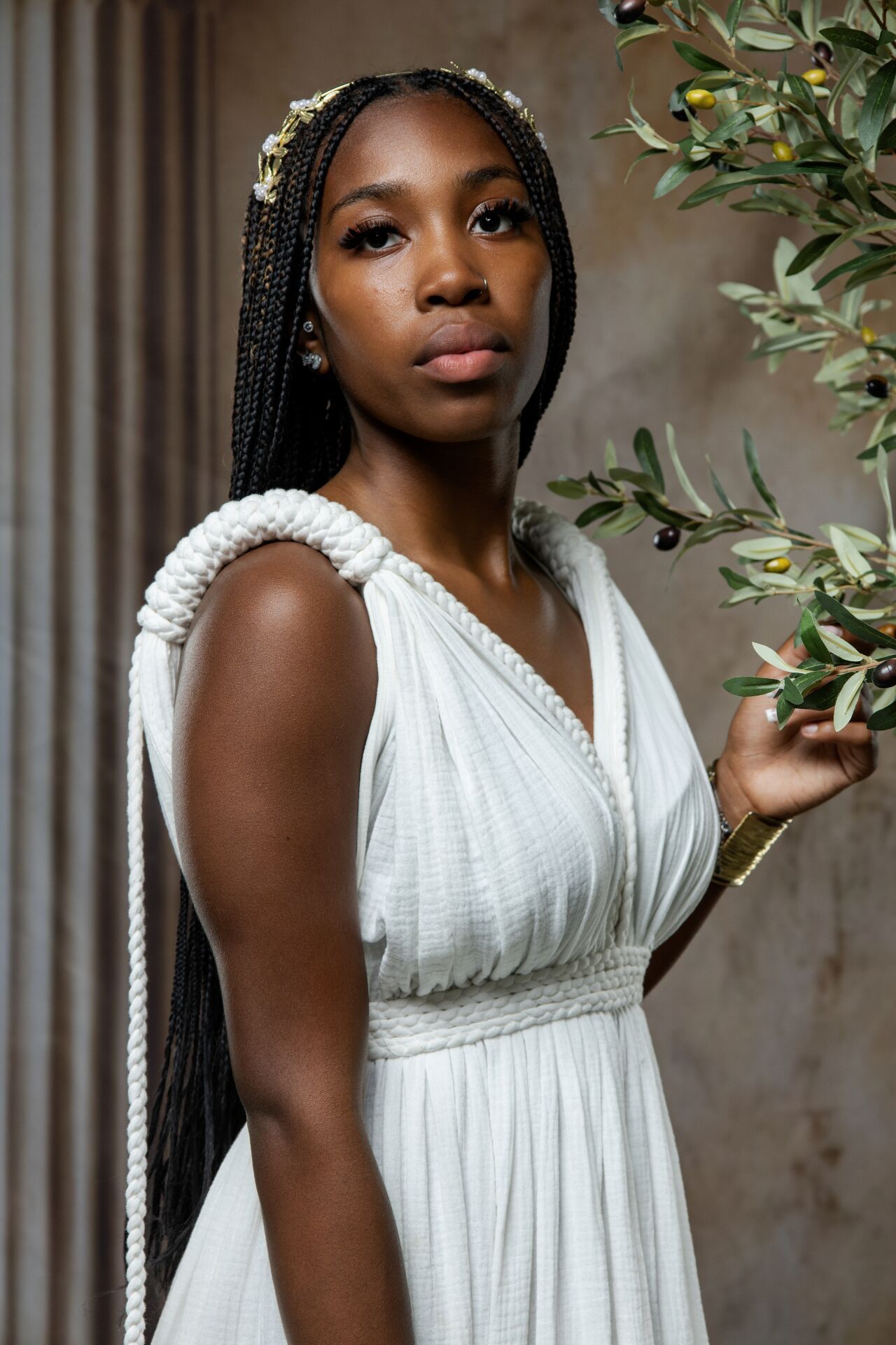 Greek priestess hen party photoshoot in Athens with Ancient costumes, goddess styling and GreekClick professional portraits.