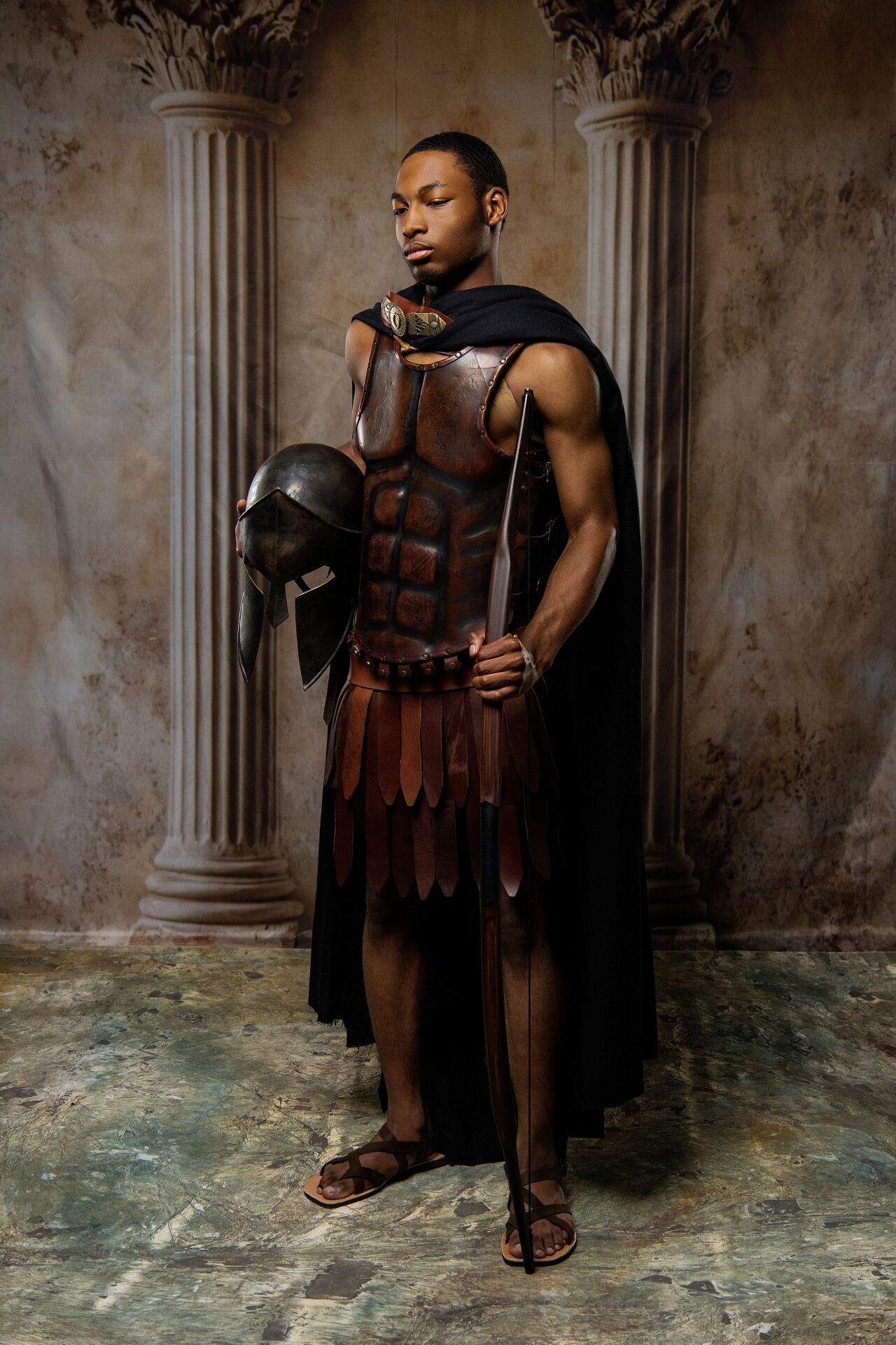 Ares Greek god of war portrait in Athens with warrior armor, mythology styling and GreekClick photography.