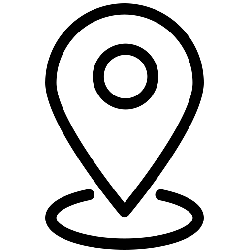 A row of simple black line art icons showing map pin, ghost, and user profile symbols against a white background.