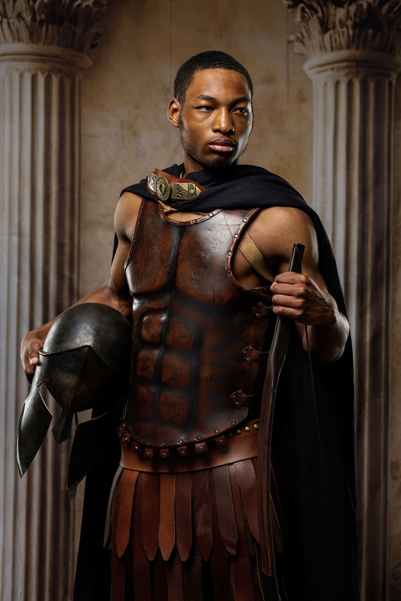 Ares Olympian warrior photoshoot in Athens with Ancient armor, heroic poses and GreekClick mythology portraits.