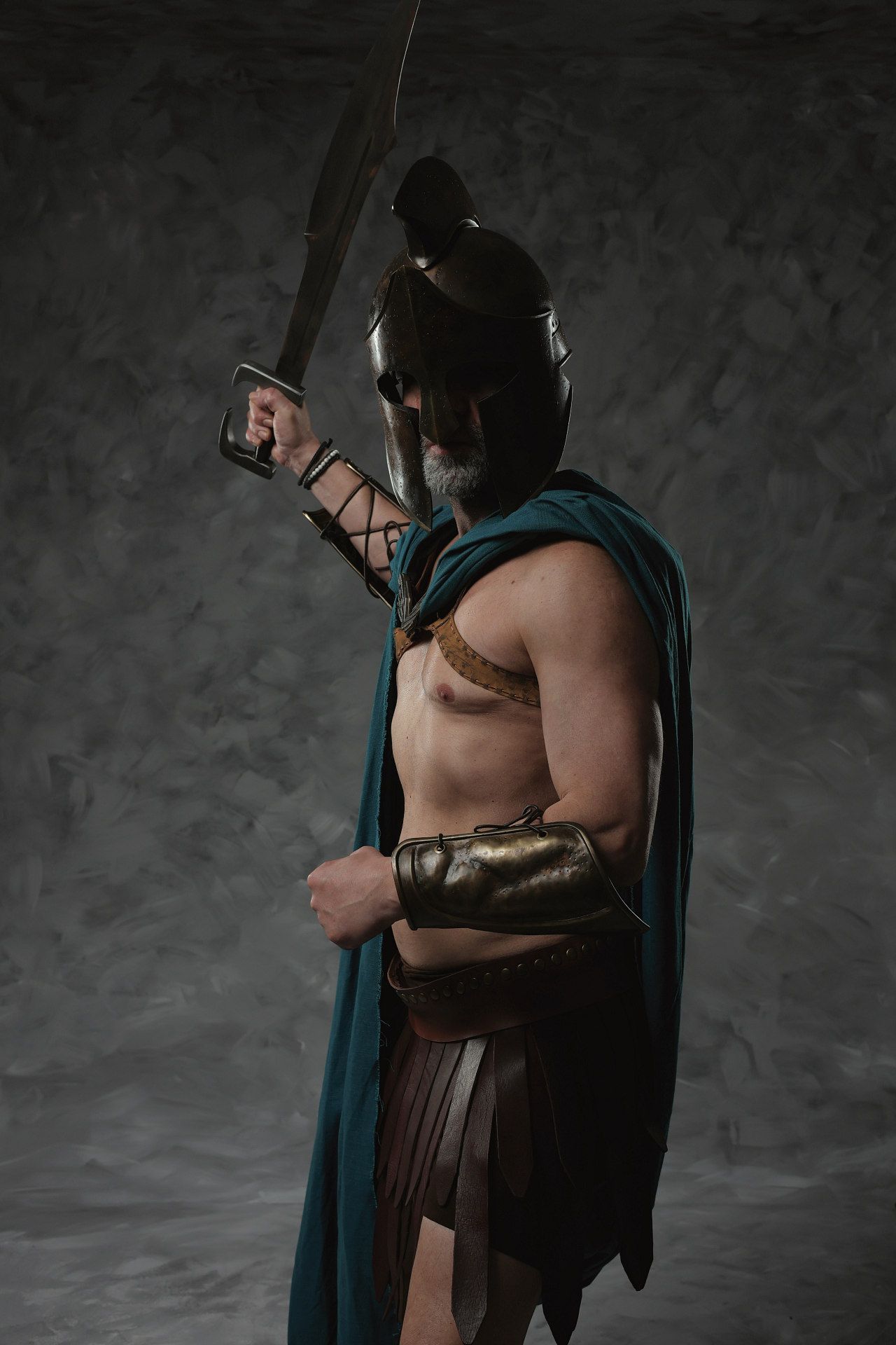 Themistoklis Ancient Greek warrior portrait experience in Athens with heroic costumes and GreekClick photography.