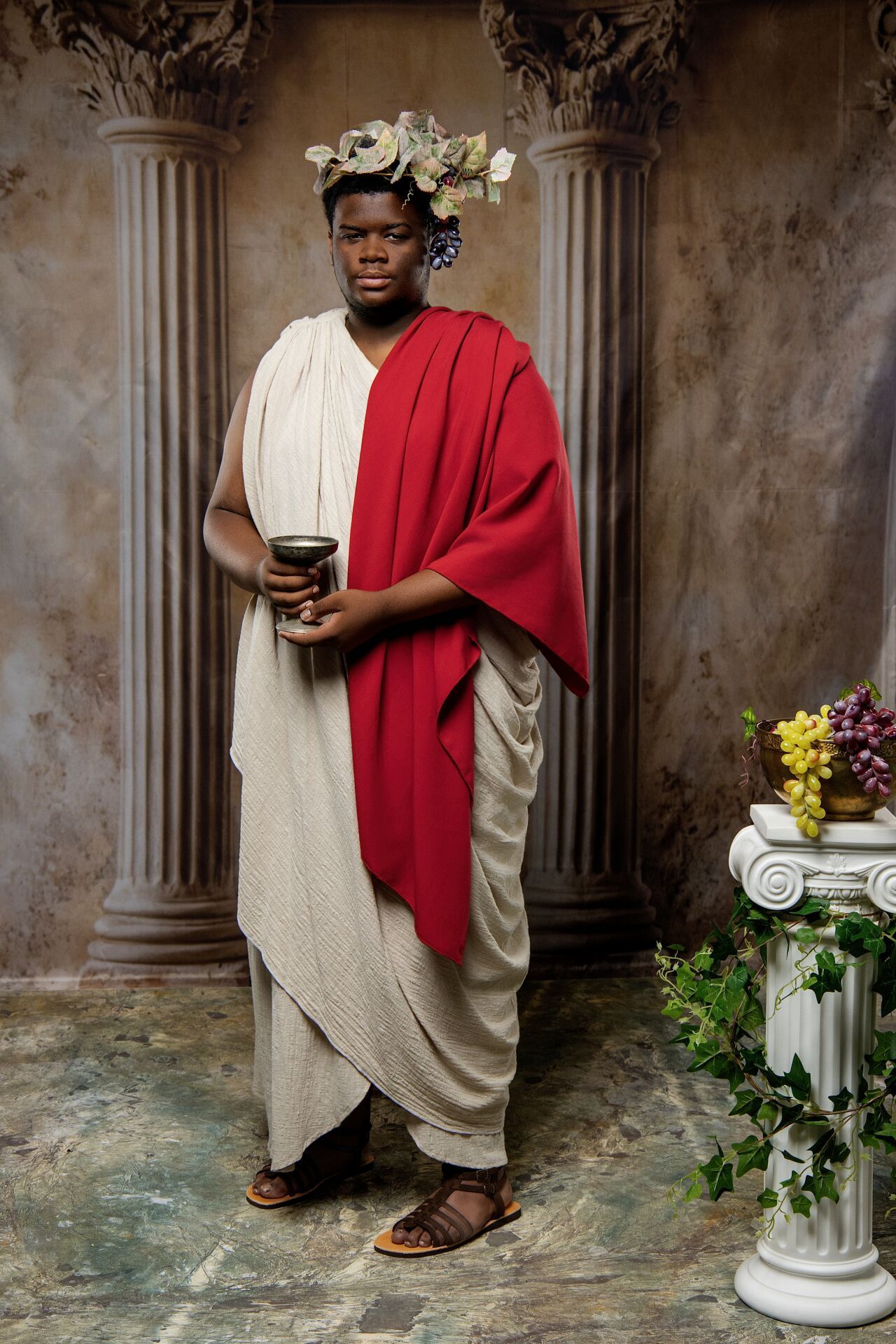 Mythology inspired Dionysus photoshoot in Athens with classical costumes and GreekClick portraits.