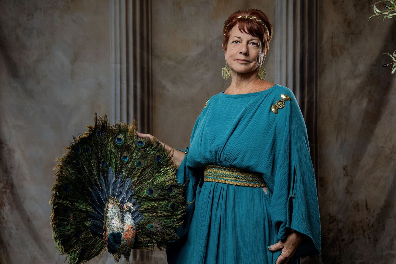 Mythological queen Hera portrait experience in Athens with elegant Greek costumes and GreekClick photography.