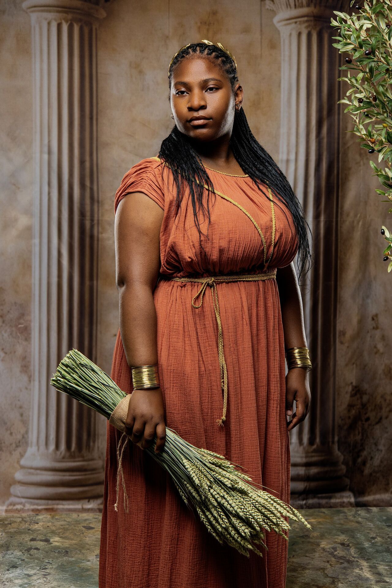 Demeter classical goddess portrait session in Athens with Ancient Greek style and GreekClick photography.