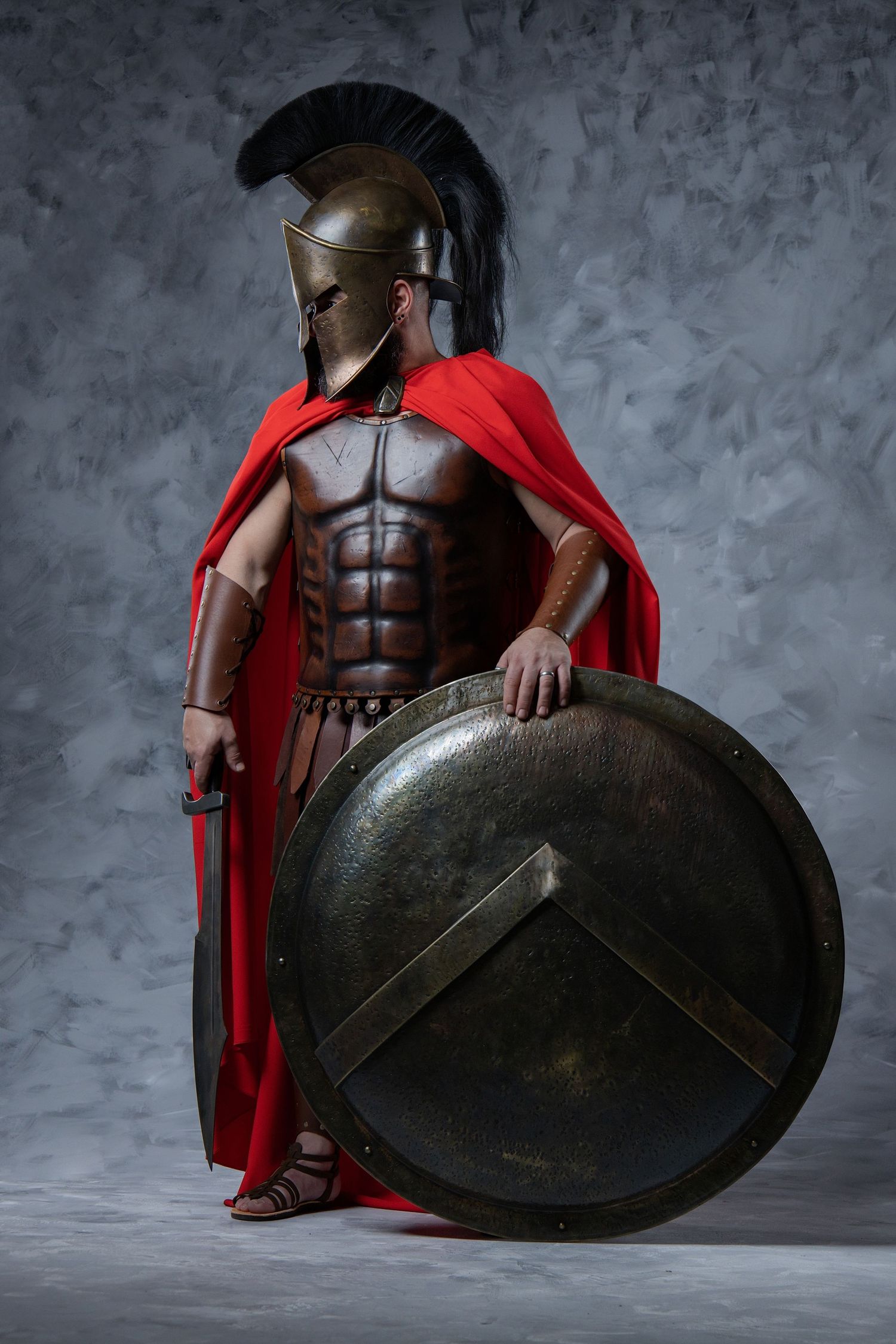 Leonidas 300 inspired portrait in Athens with Spartan armor, Greek history and powerful GreekClick photography.