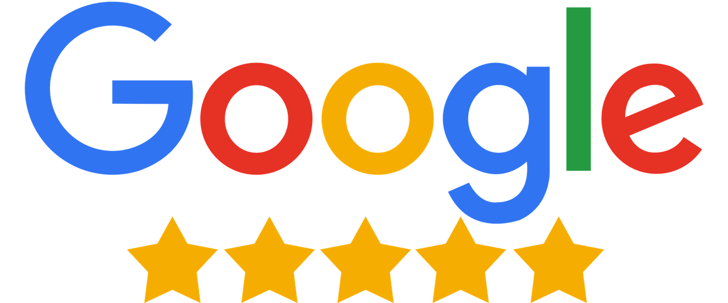 Colorful Google logo with five gold star rating icons displayed to the right.