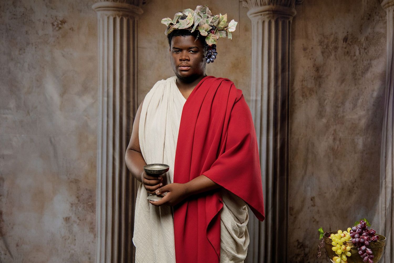 Become Dionysus in Athens with a Greek mythology photoshoot featuring Ancient costumes, wine god styling and GreekClick portraits.