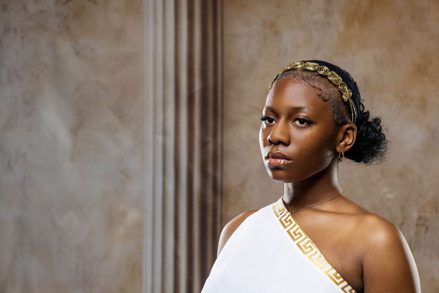 Ancient Greece dress-up photography in Athens with Pythia styling and GreekClick professional portraits.