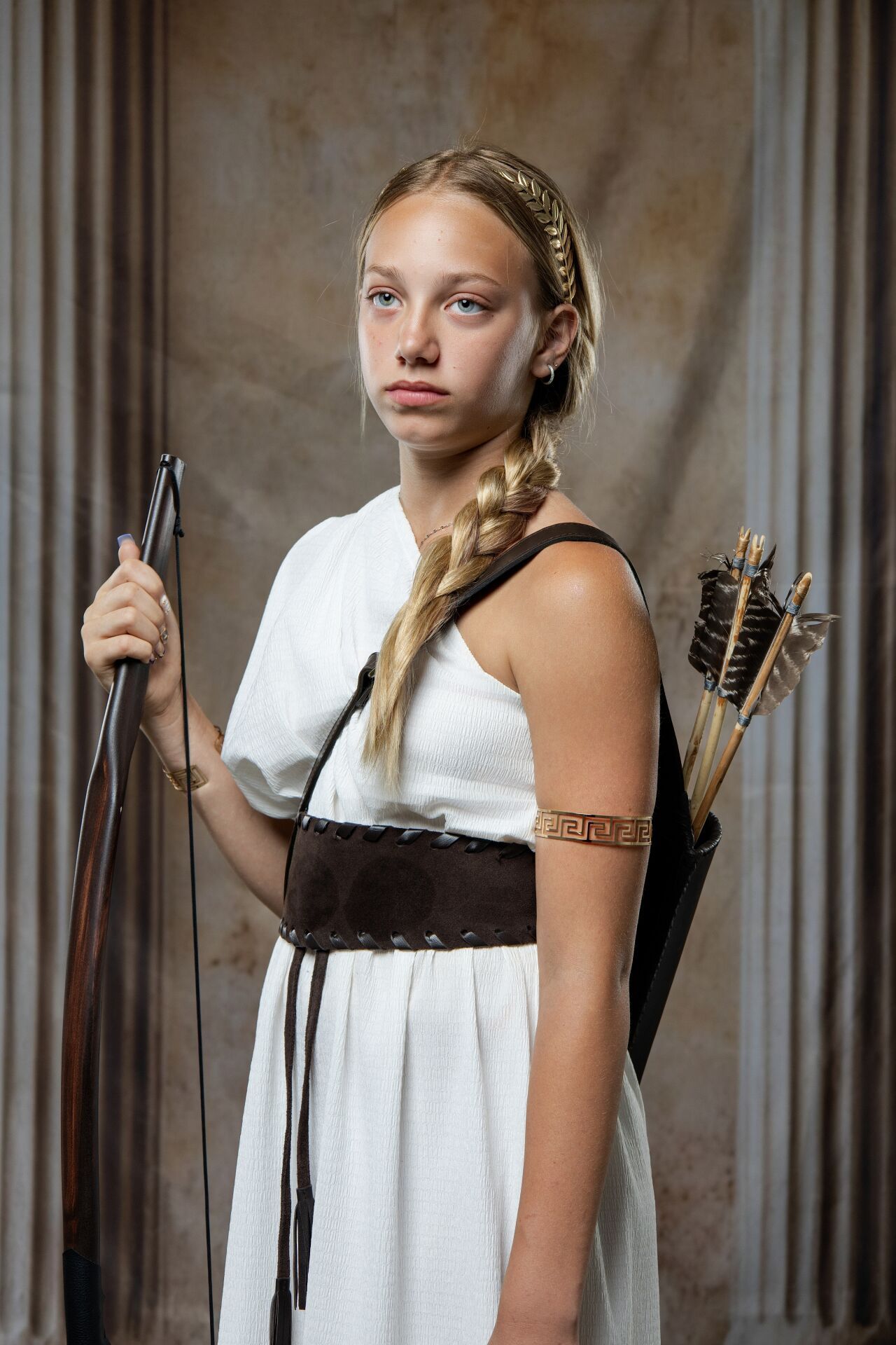 Artemis goddess of the moon portrait in Athens with mythology styling and unforgettable GreekClick photography.