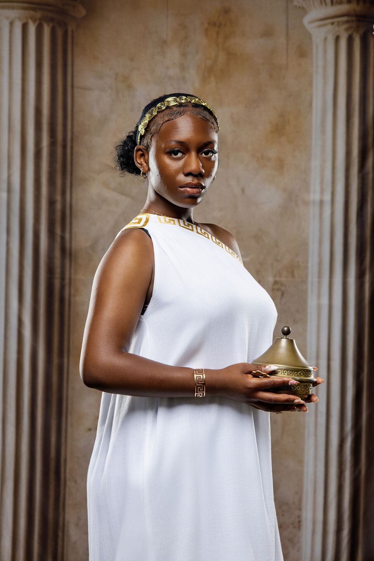 Delphi Oracle inspired photoshoot in Athens with priestess costumes and GreekClick professional portraits.