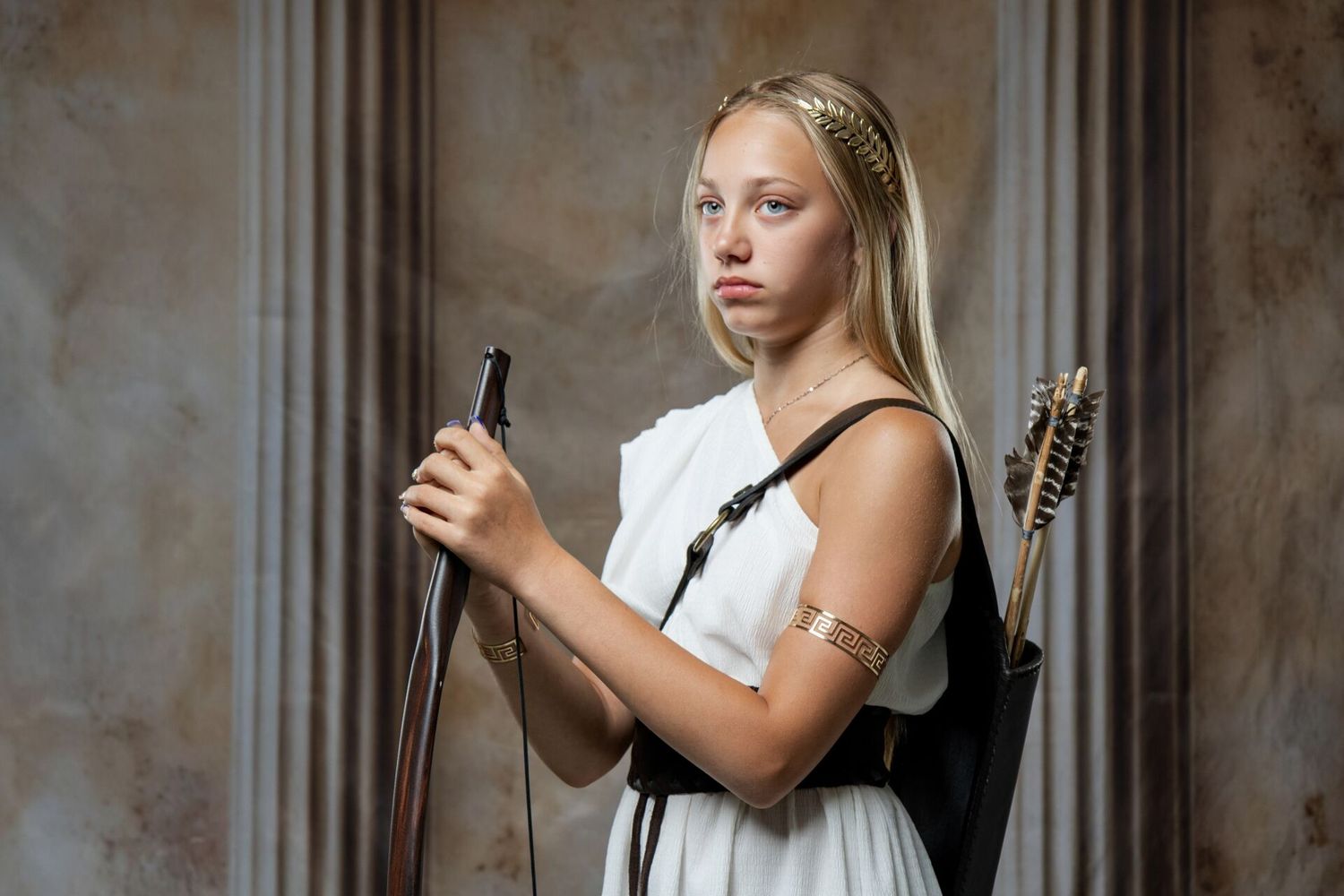 Best Athens experience for families with Artemis goddess costumes, mythology portraits and GreekClick photography.
