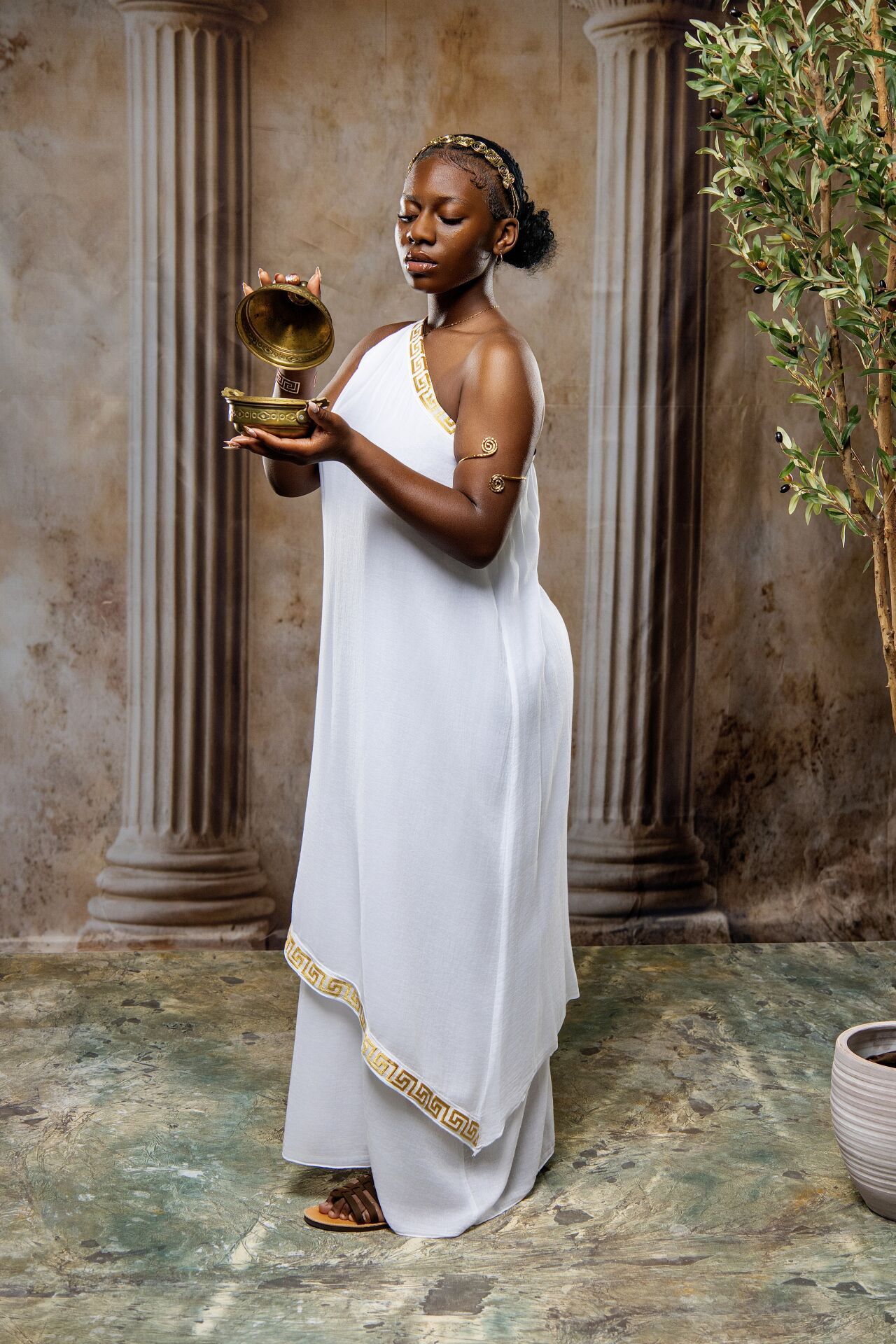 Best Ancient Greek experience in Athens with priestess transformation and GreekClick cinematic portraits.