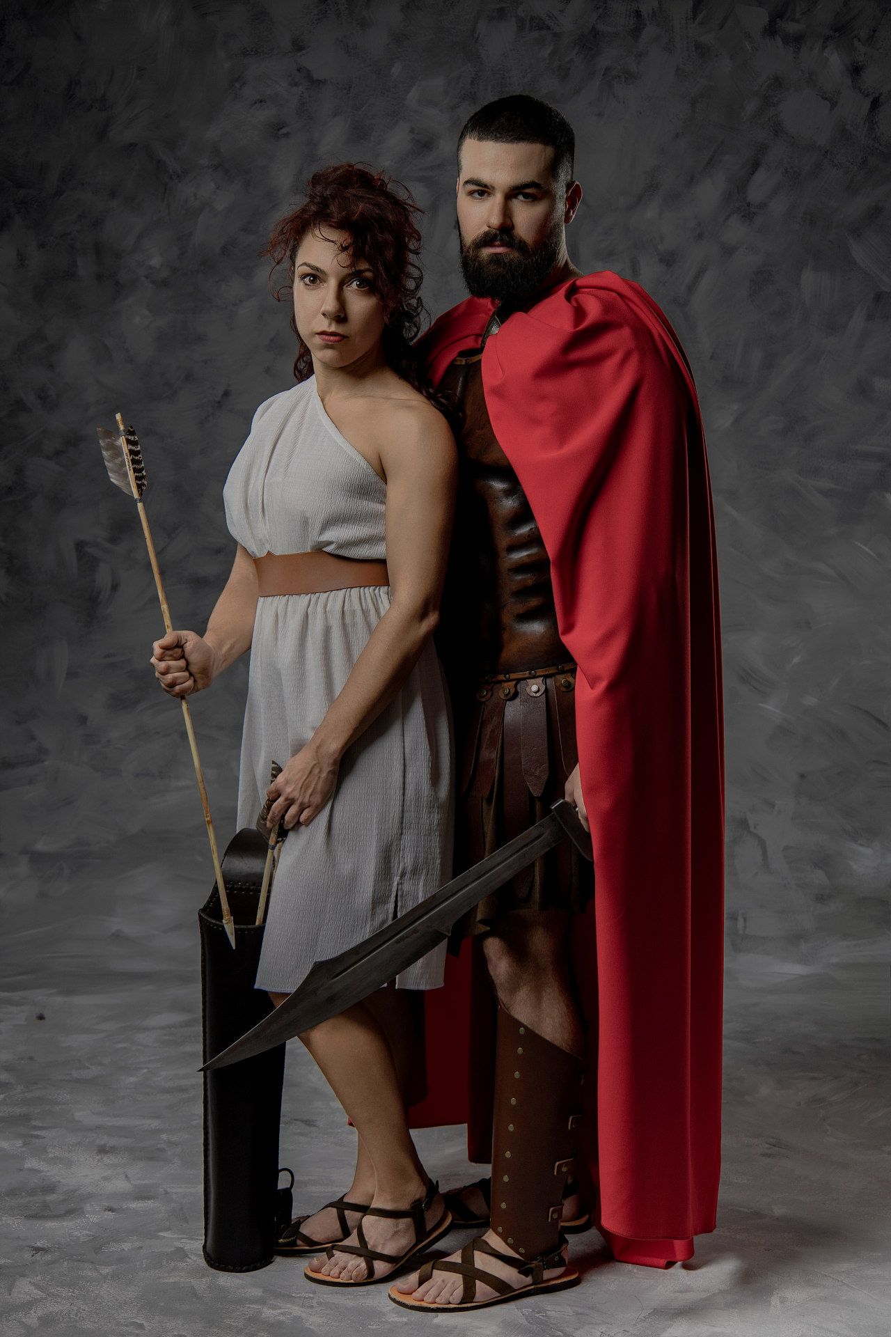 Ancient Greek warrior couple photoshoot in Athens featuring hero and goddess characters by GreekClick.
