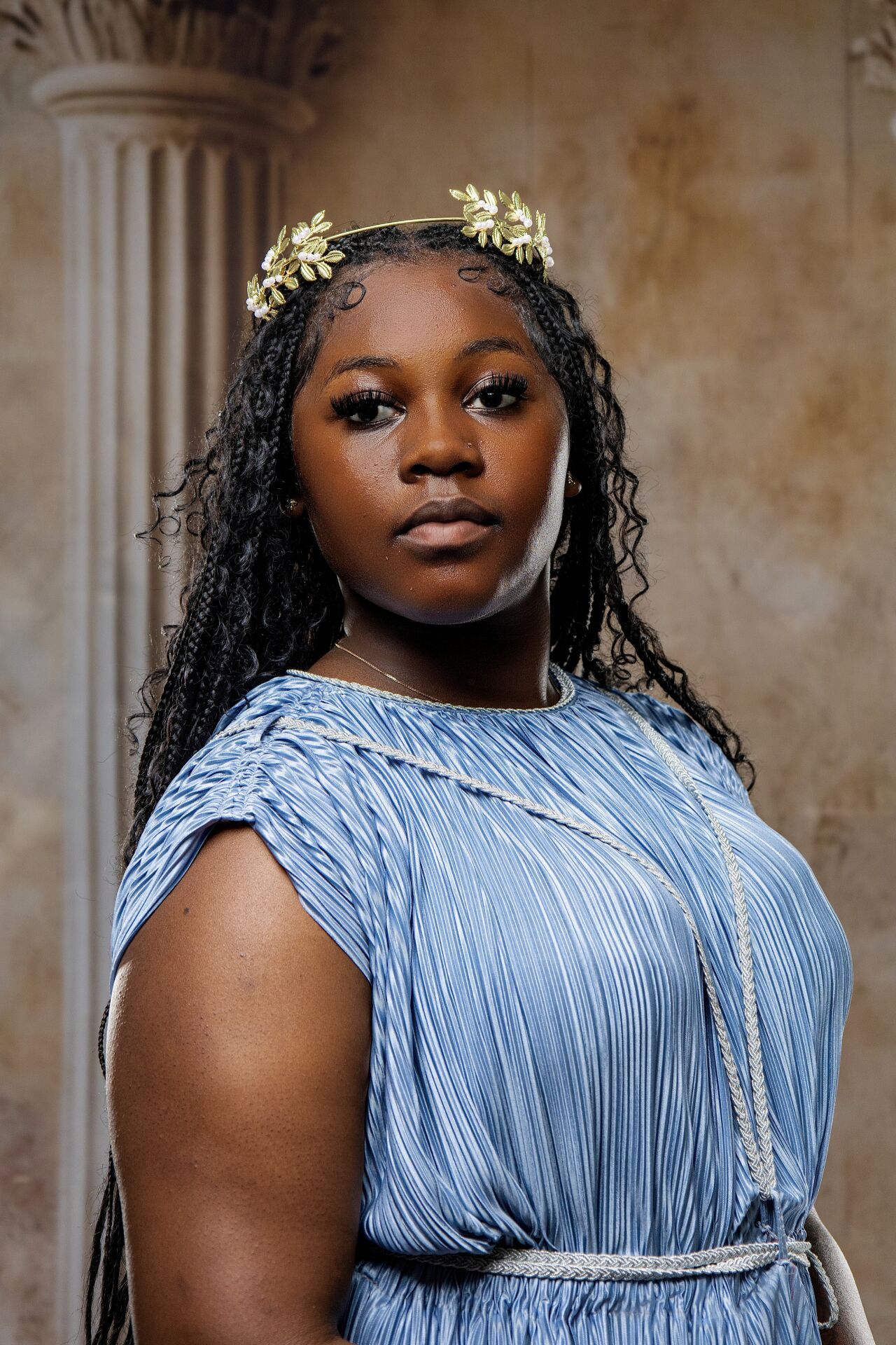 Divine Aphrodite Ancient Greece portrait in Athens featuring goddess costumes and GreekClick cinematic style.