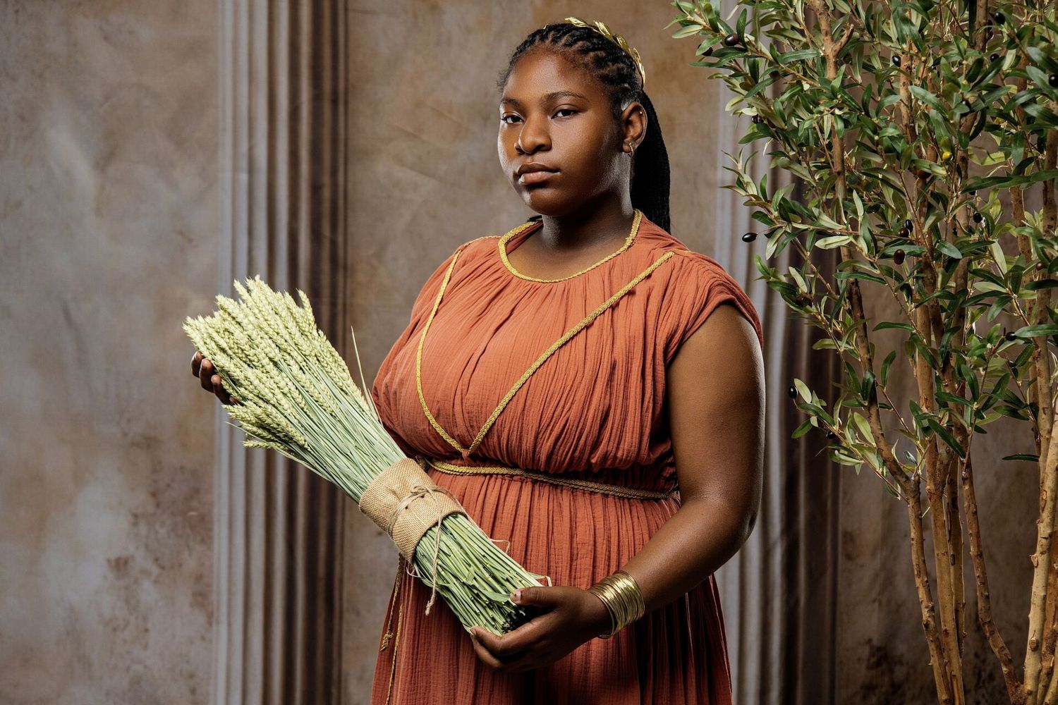 Demeter classical goddess portrait session in Athens with Ancient Greek style and GreekClick photography.