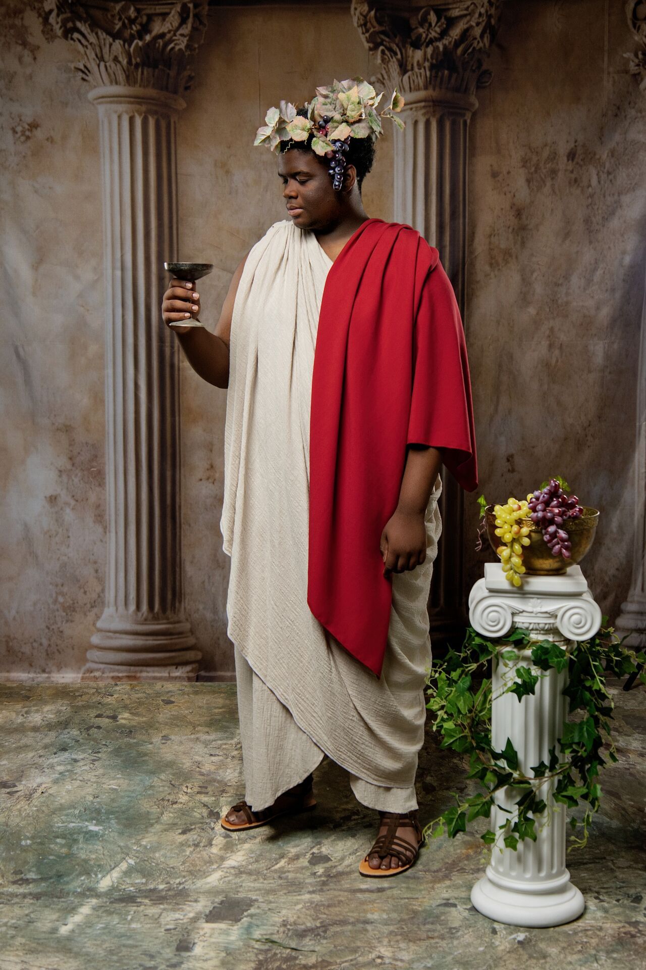 Dionysus Greek god of wine photoshoot in Athens with mythology styling and GreekClick portraits.