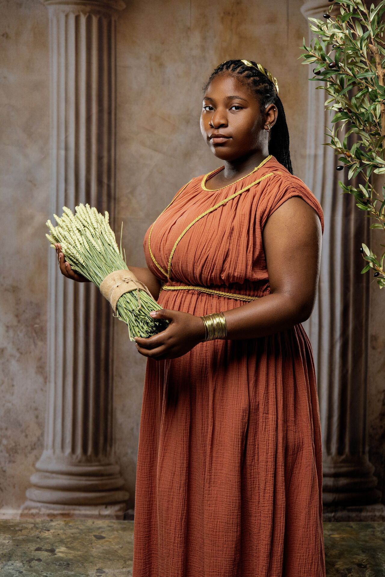 Demeter goddess portrait experience in Athens with Ancient Greek costumes and professional GreekClick photography.