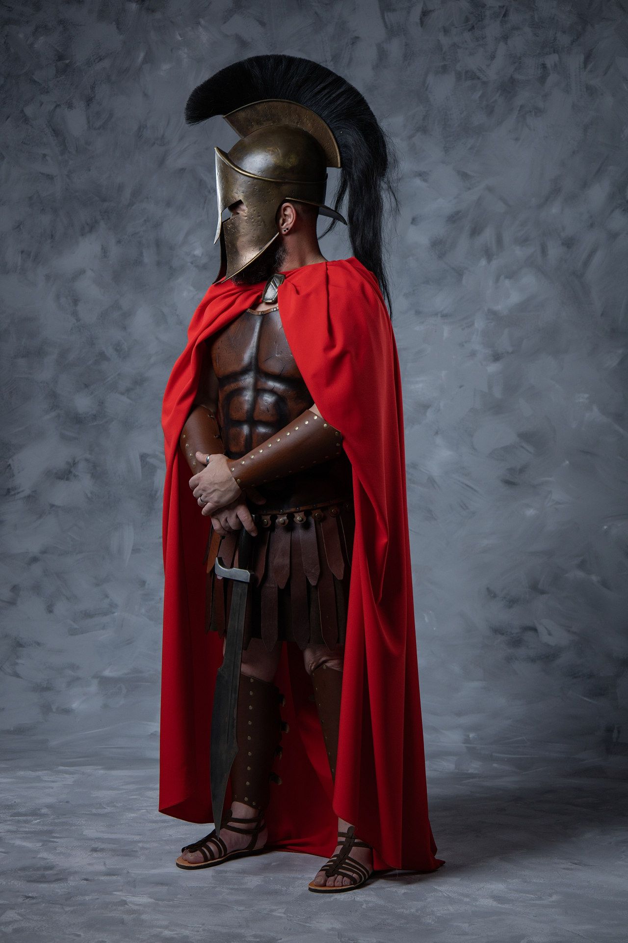 Become a Spartan king in Athens with Ancient warrior costumes and cinematic GreekClick studio portraits.