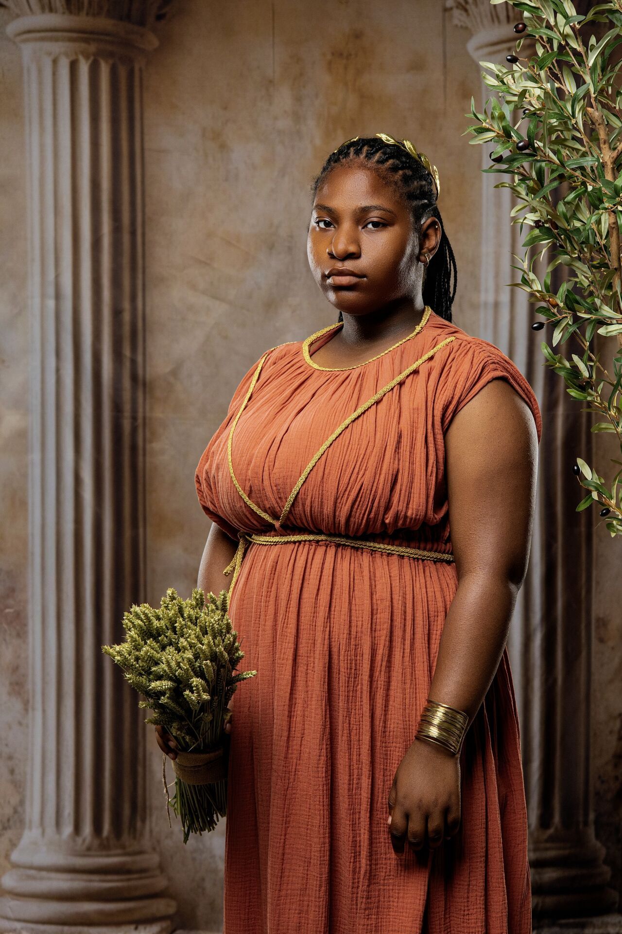 Demeter classical goddess portrait session in Athens with Ancient Greek style and GreekClick photography.