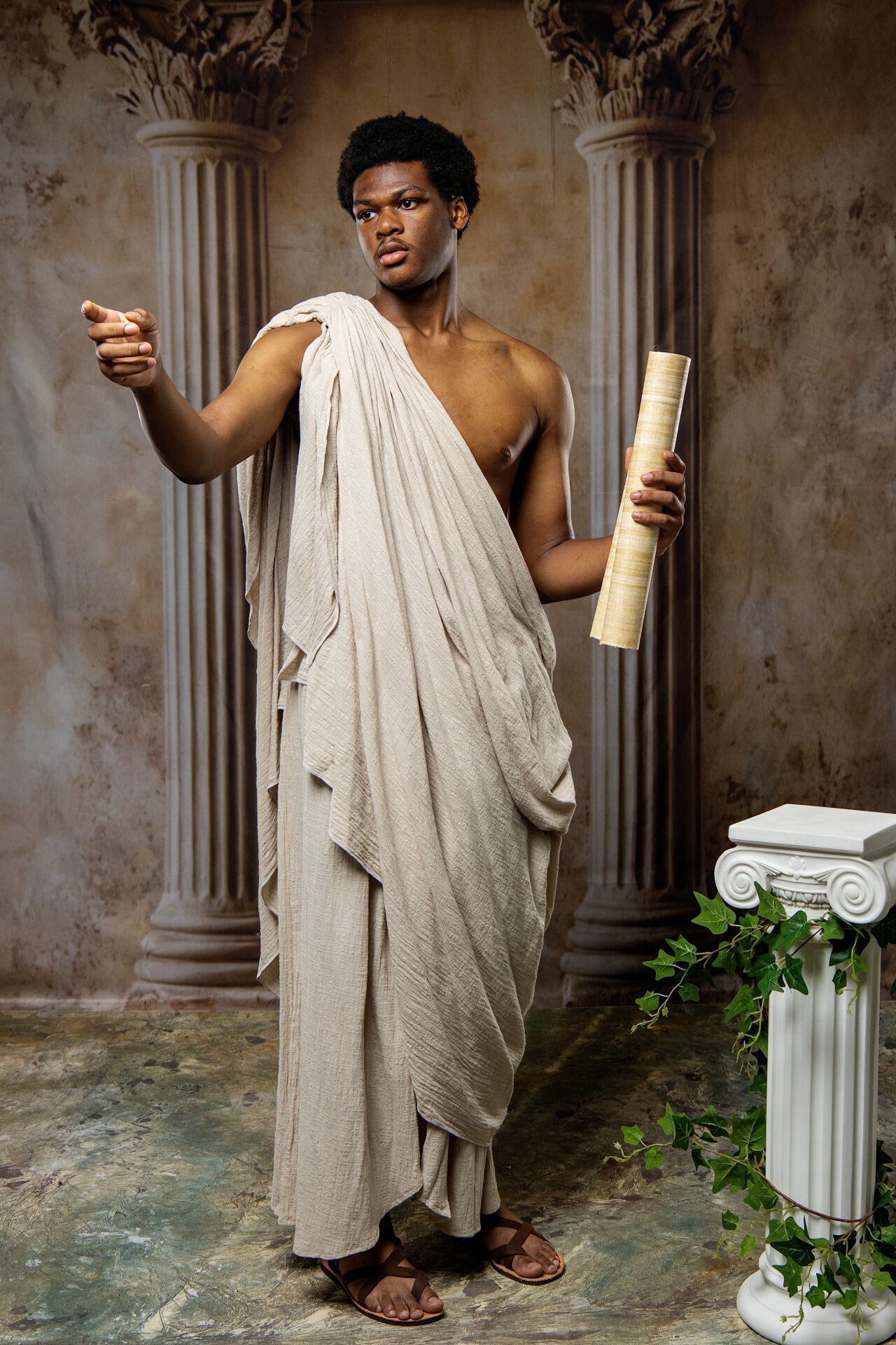 Socrates inspired Ancient Greece portrait session in Athens with philosopher costume and timeless GreekClick photography.
