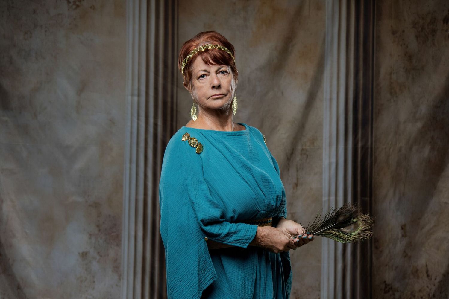 Greek mythology character experience in Athens as Hera with royal costumes and professional GreekClick portraits.