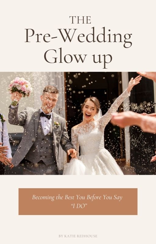 A book cover titled 'The Pre-Wedding Glow Up' showing a celebratory wedding scene with confetti and formal attire.