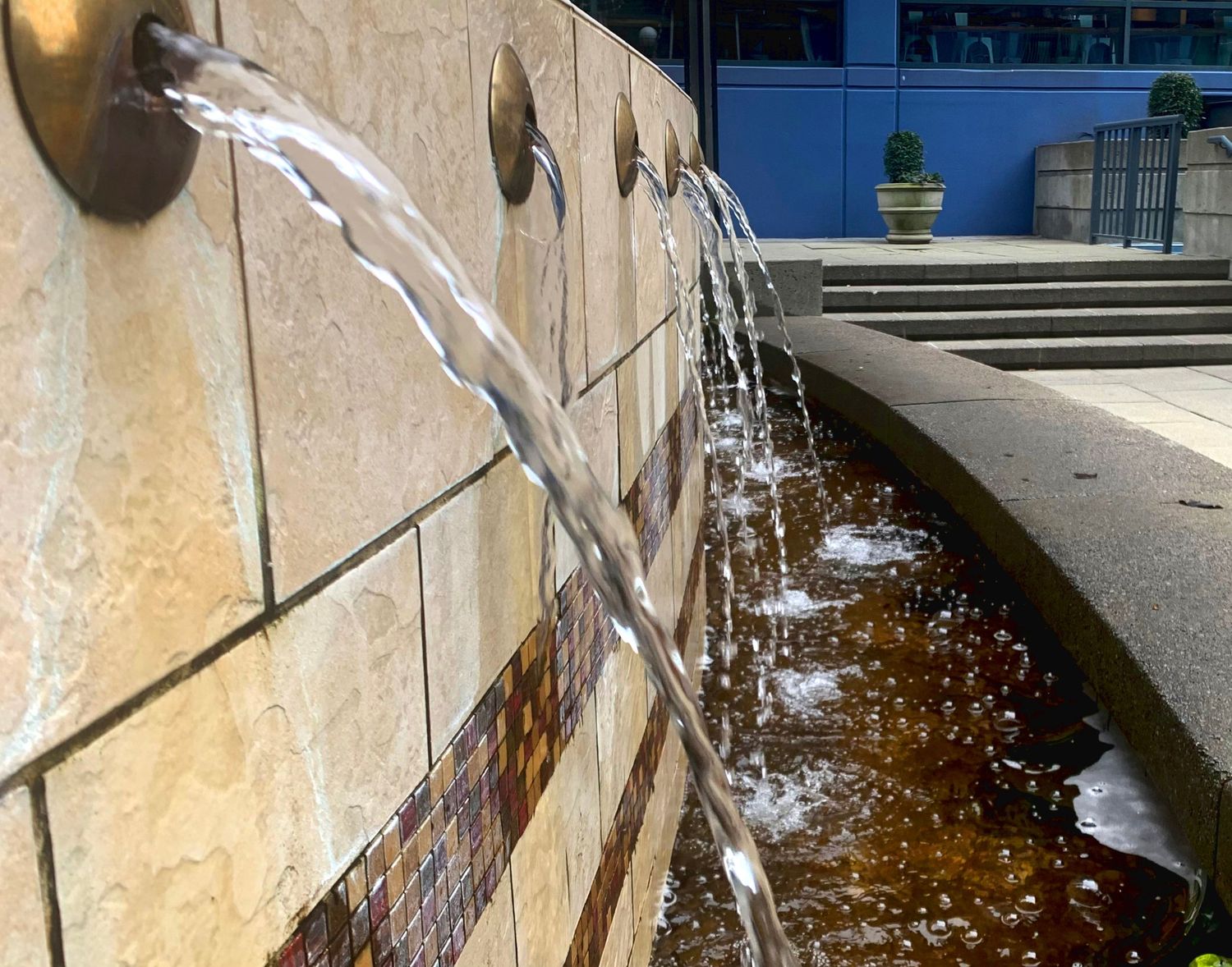 Portrait of fountain at Harbor Steps Seattle