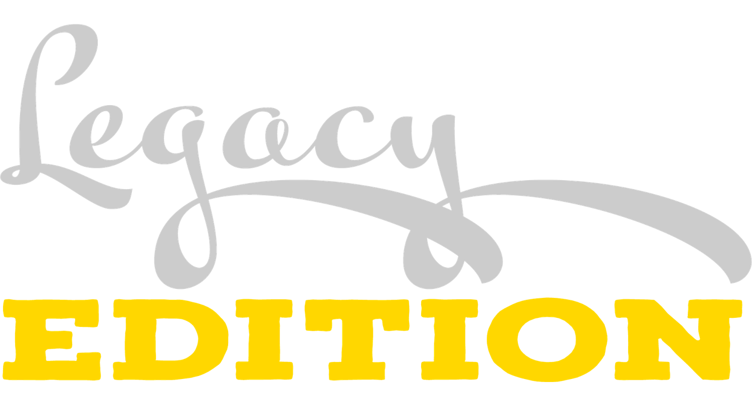 Text logo design with 'Legacy' in cursive script and 'EDITION' in yellow text.