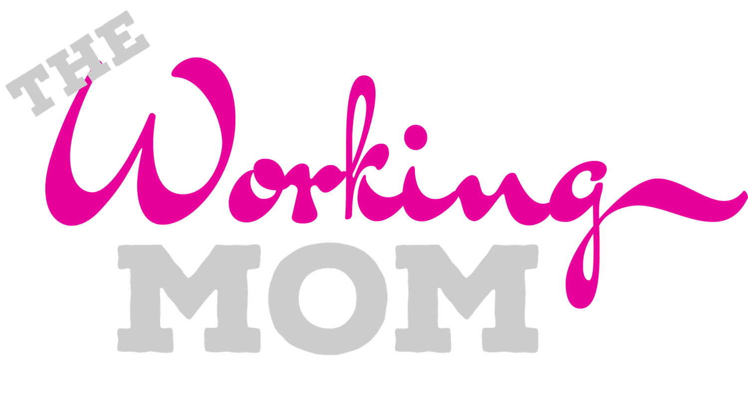 Stylized text design featuring 'Working Mom' in pink cursive lettering.