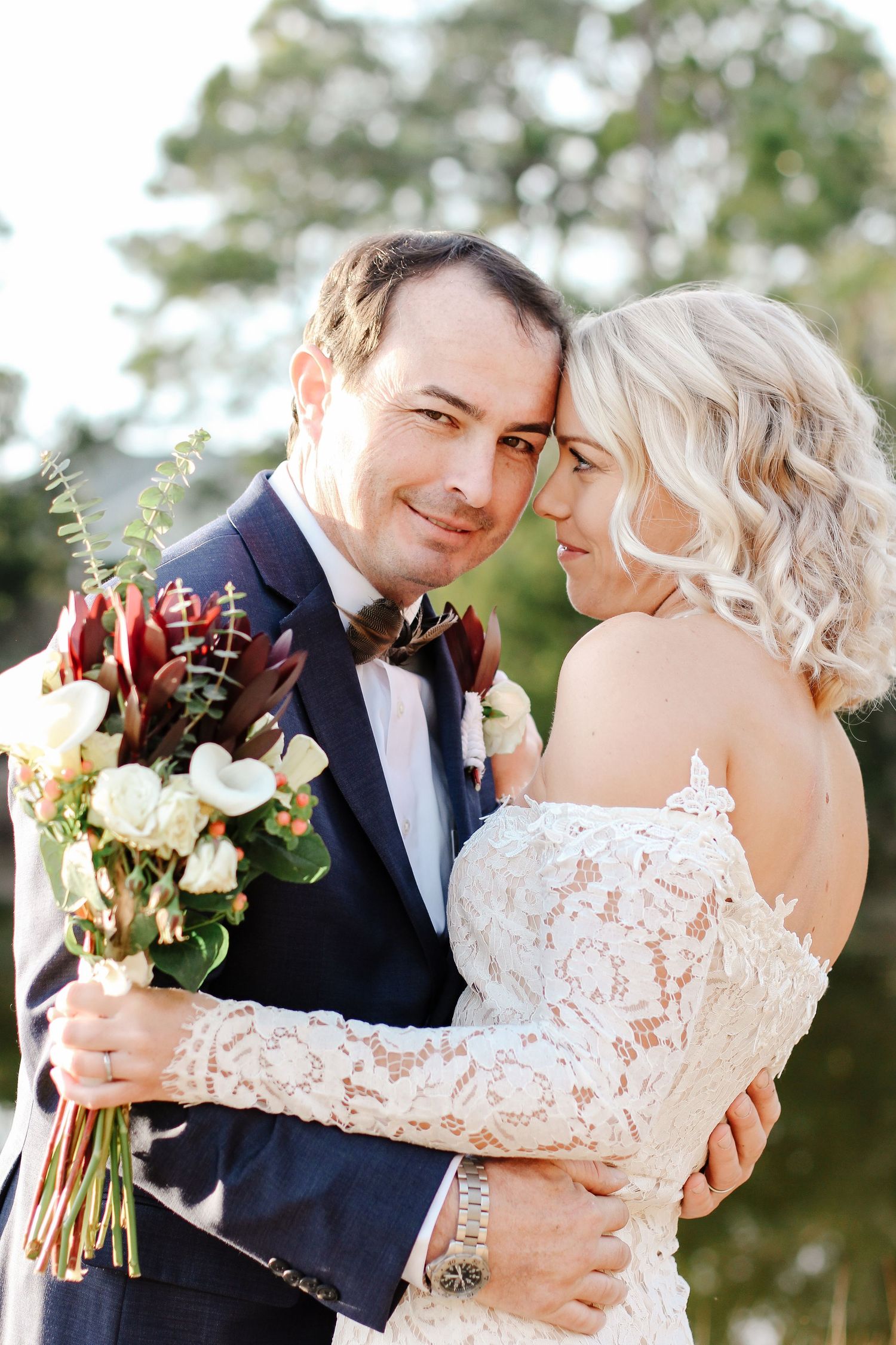 Bride smiling at her groom after eloping on Hilton Head Island during natural wedding photography