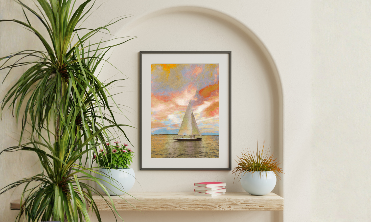 Lowcountry-inspired painting by Krista Ercin-Maurer displayed in a framed alcove from Island Belle Studio
